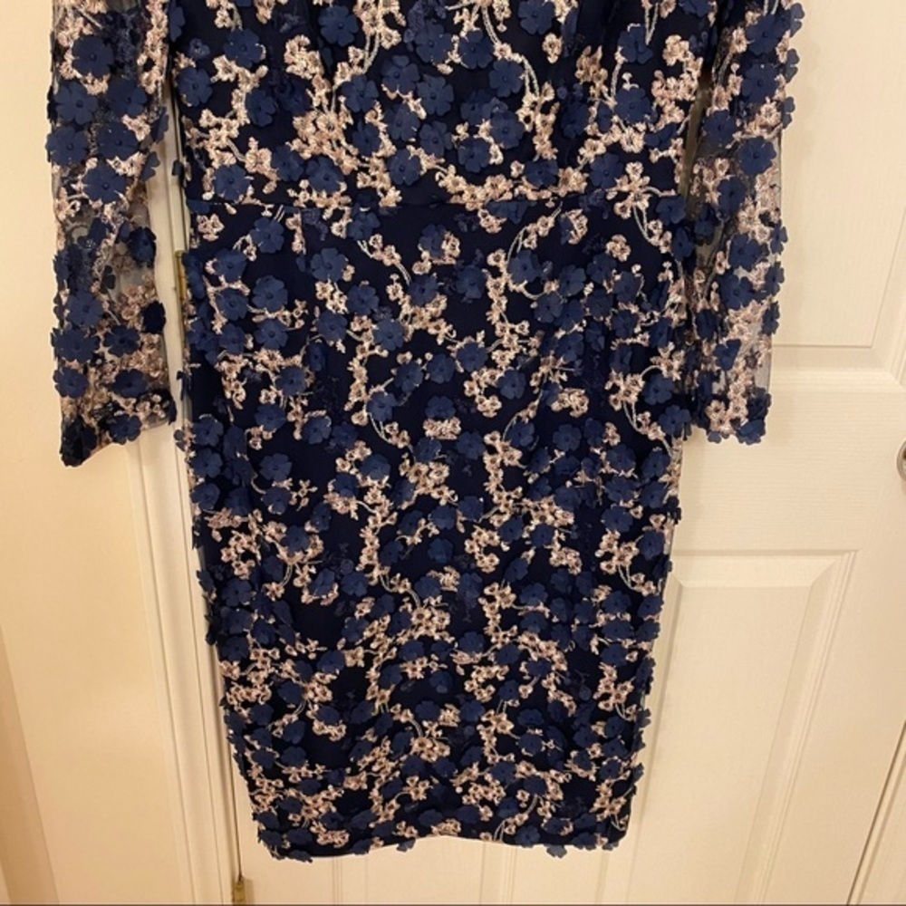 XSCAPE 3D-Floral Lace Midi Dress in Navy/Blush - Picture 5 of 11